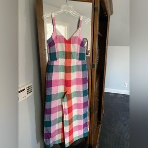 Boden Lola Strappy Linen Check Jumpsuit NWT Size 6 R